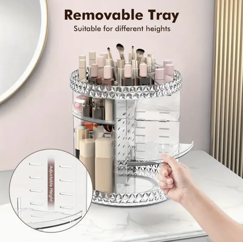 360 Rotating Makeup Organizer Adjustable Layers Makeup Storage Rack for Perfumes Skincare Cosmetic Storage Rack for Bathroom Bedroom Dresser Adjustable Boxes 4