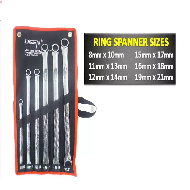 6PC PRO EXTRA LONG FLAT DOUBLE RING SPANNER SET 8mm-21mm LONG REACH WRENCH 23-72 1