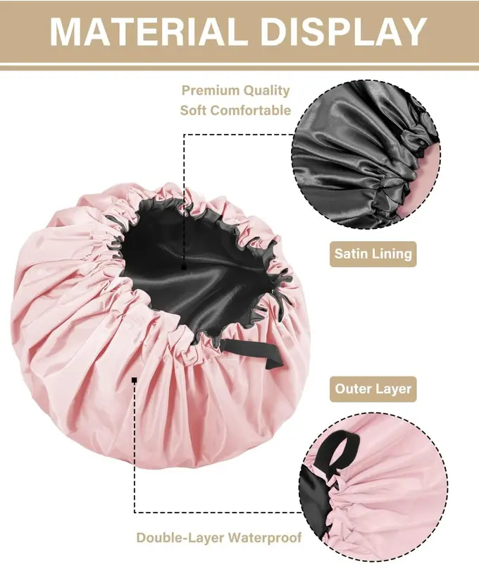 Shower Cap,Extra Adjustable Shower Caps for Women Double-Layer Waterproof Reusable Hair Cap, Large Size Hair Cap for All Hair,for Girls Spa Bath,Soft and Comfortable (Pink) 1