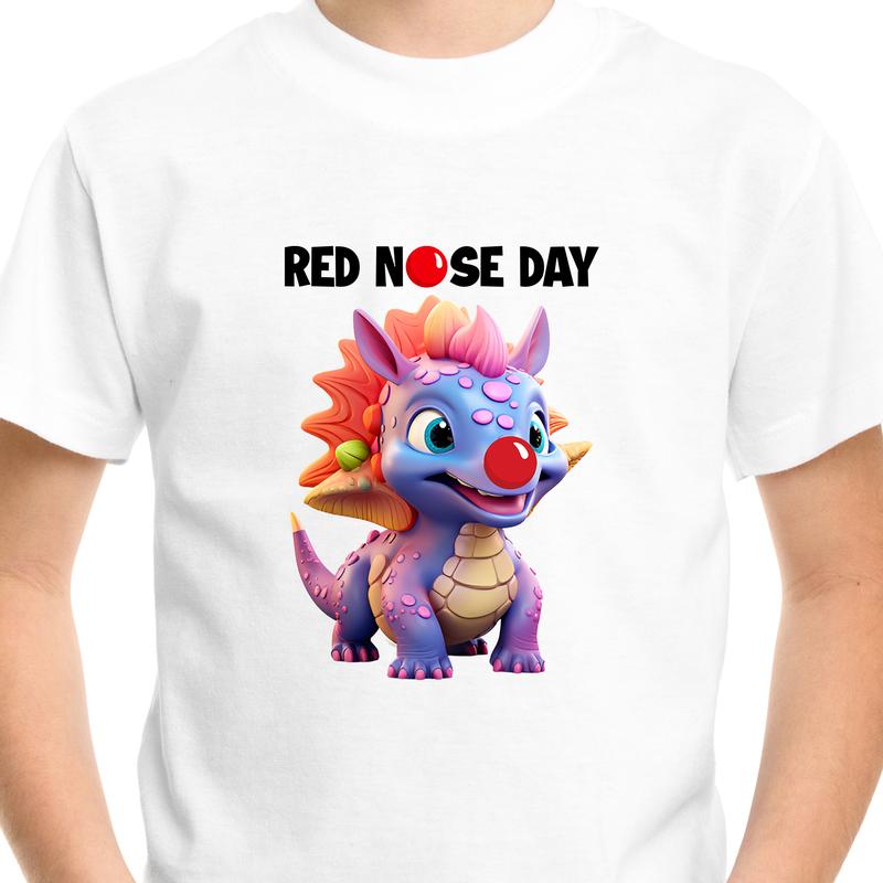 Red Nose Dinosaur T-shirt Dino School Children Kids Boys Girls Unisex Tee Top tshirt White Printed Regular 4
