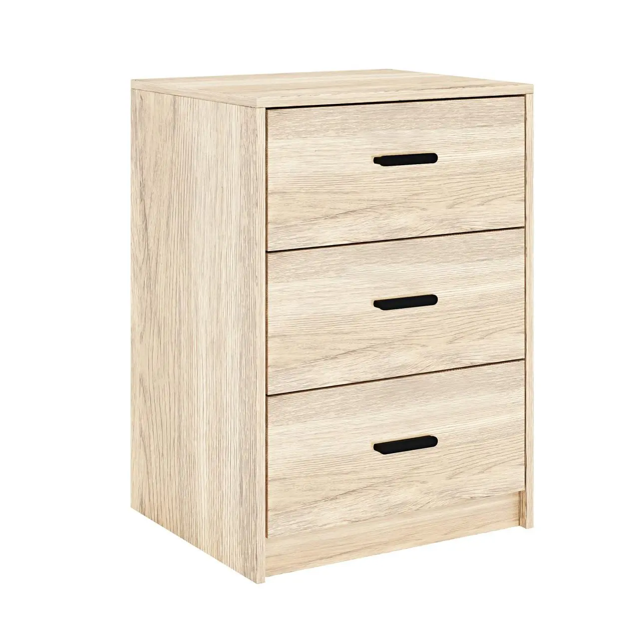 Classic Oak 3-Drawer Bedside Table with Wood Finish