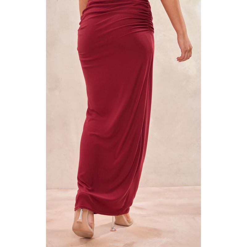 Burgundy Soft Touch Ruched Back Maxi Skirt 2