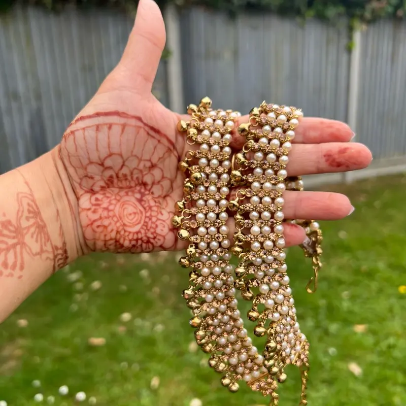 Pair of Antique Gold Kundan Indian Asian Payals Anklets with Bells Bridal Wedding 4
