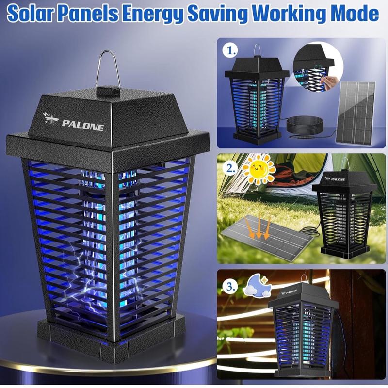 PALONE Solar Fly Killer 4500V Fly Zapper Two Charging Modes of Solar & Type-C Electric Bug Zapper with Fireproof ABS Material for Garden Outdoor and Indoor Electric Insect Killer for Mosquitoes 2