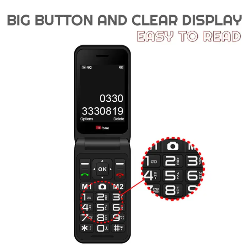 TTfone Black TT760 Flip 4G Mobile with USB C Cable, EE SIM 2