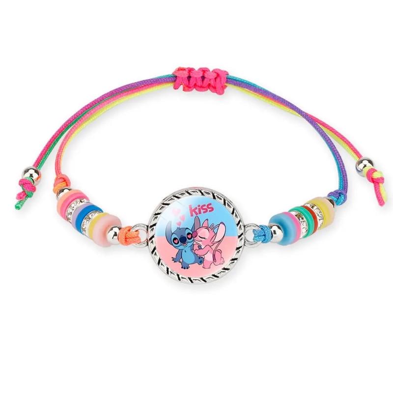 Stitch Anime Bracelet Cartoon Lilo & Stitch Adjustable Rope Rainbow Coloured Beads Pendant Cute Wristand - Accessories Kids Toys Girls Bracelet Christmas Party Gift - 19 Different Designs 3