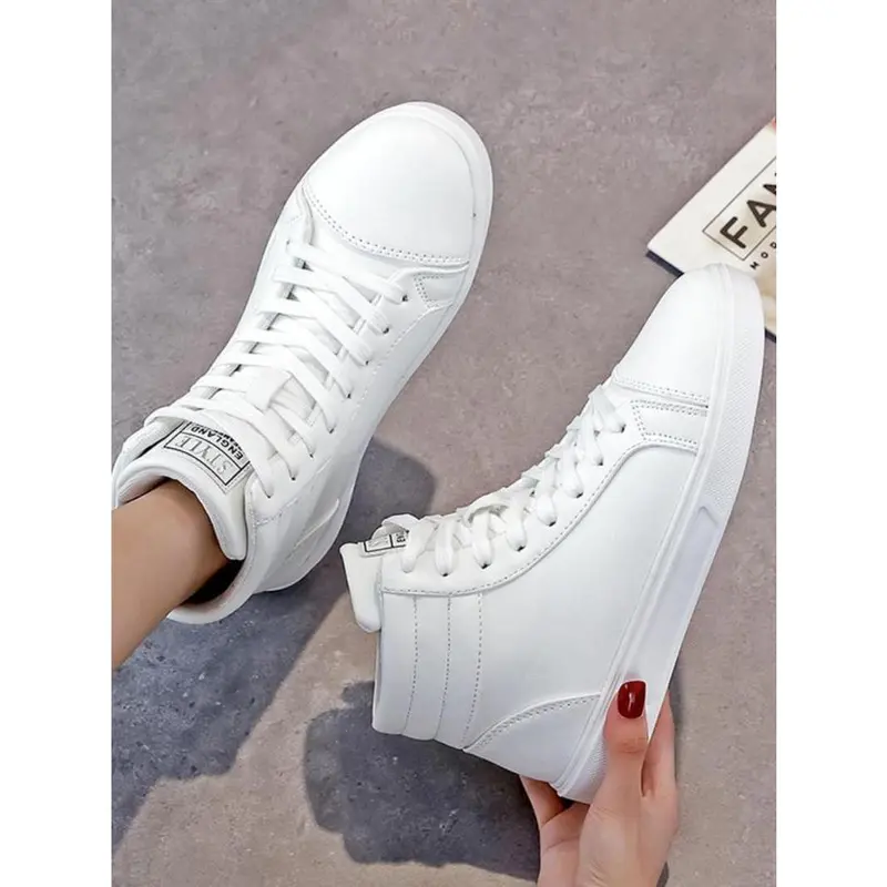 Sporty Women's Patched Lace Up High Top Walking Shoes, Fashionable Comfortable Sports Shoes for Daily Wear, Female All-Match Round Toe Sneakers for Daily Wear 0