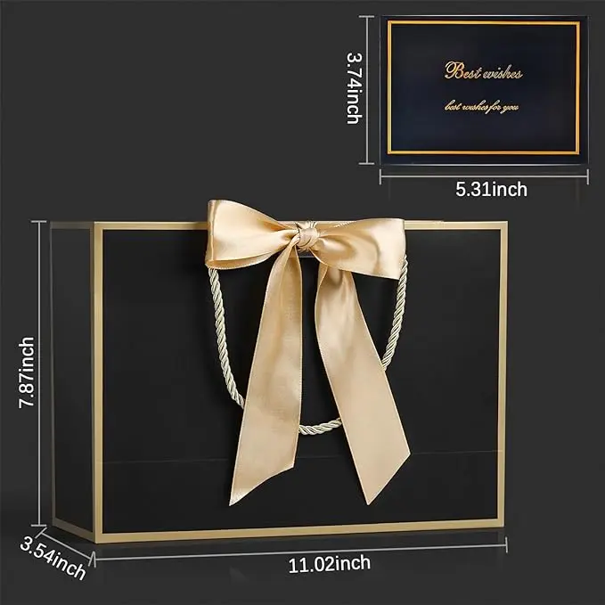Gift Bags Medium, 2Pcs Paper Gift Bag with 4 Tissue Papers and 2 Cards, Present Bags with Handles for Women Girls Bridesmaid Birthday Valentines Wedding Party best for gifts and daily use 4