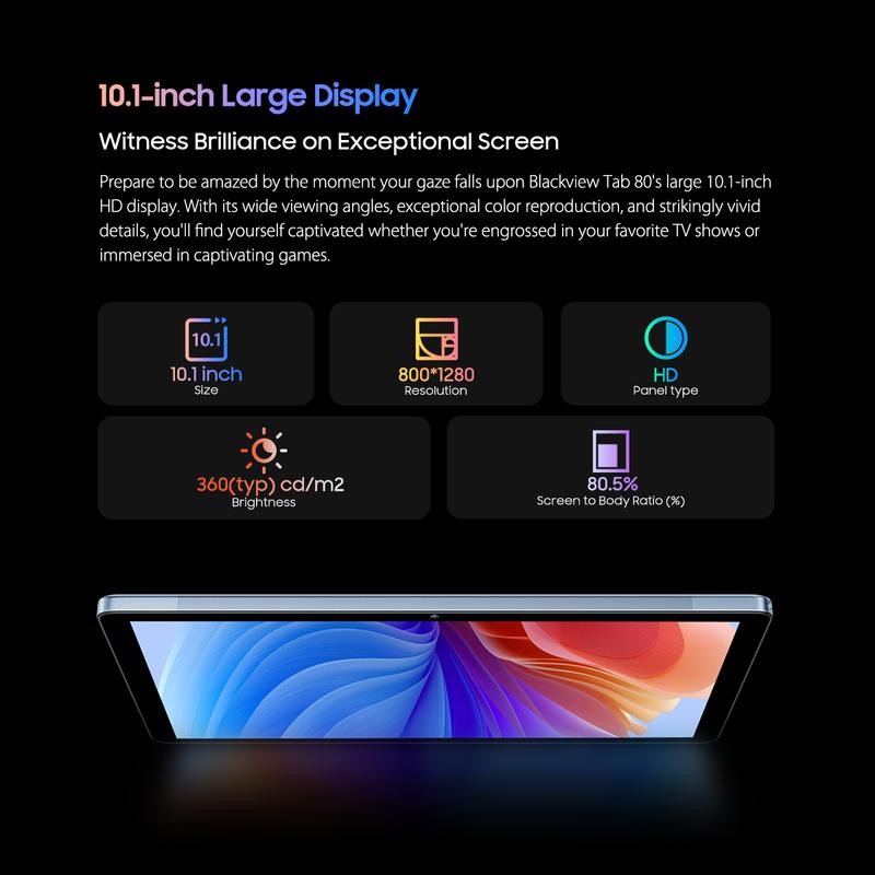 Blackview Tab 80 Android 13 Tablet 8GB 128GB 10.1-inch HD Display T606 Octa Core 7680mAh 2.4G/5G WiFi 13MP Rear Camera 4G tablet Card Navigation Screen 2