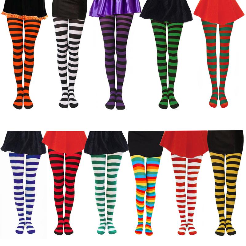 Womens Colourful Funky Striped Tights - Football, Fancy Dress, Party, Halloween, Christmas -  UK Size 6-12 0
