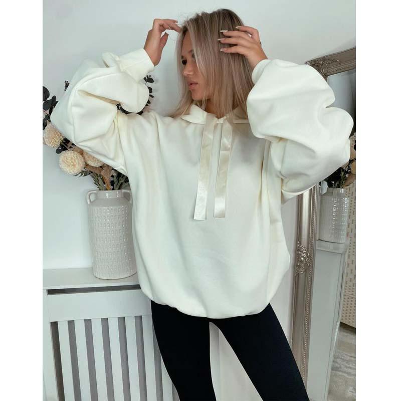 Womens Ruched Sleeve Oversized Hooded With Ribbon Ladies Front Pocket Sweatshirt Jumper Top UK Size 8-22 Womenswear Sweaters Casual Underwear Lady 3