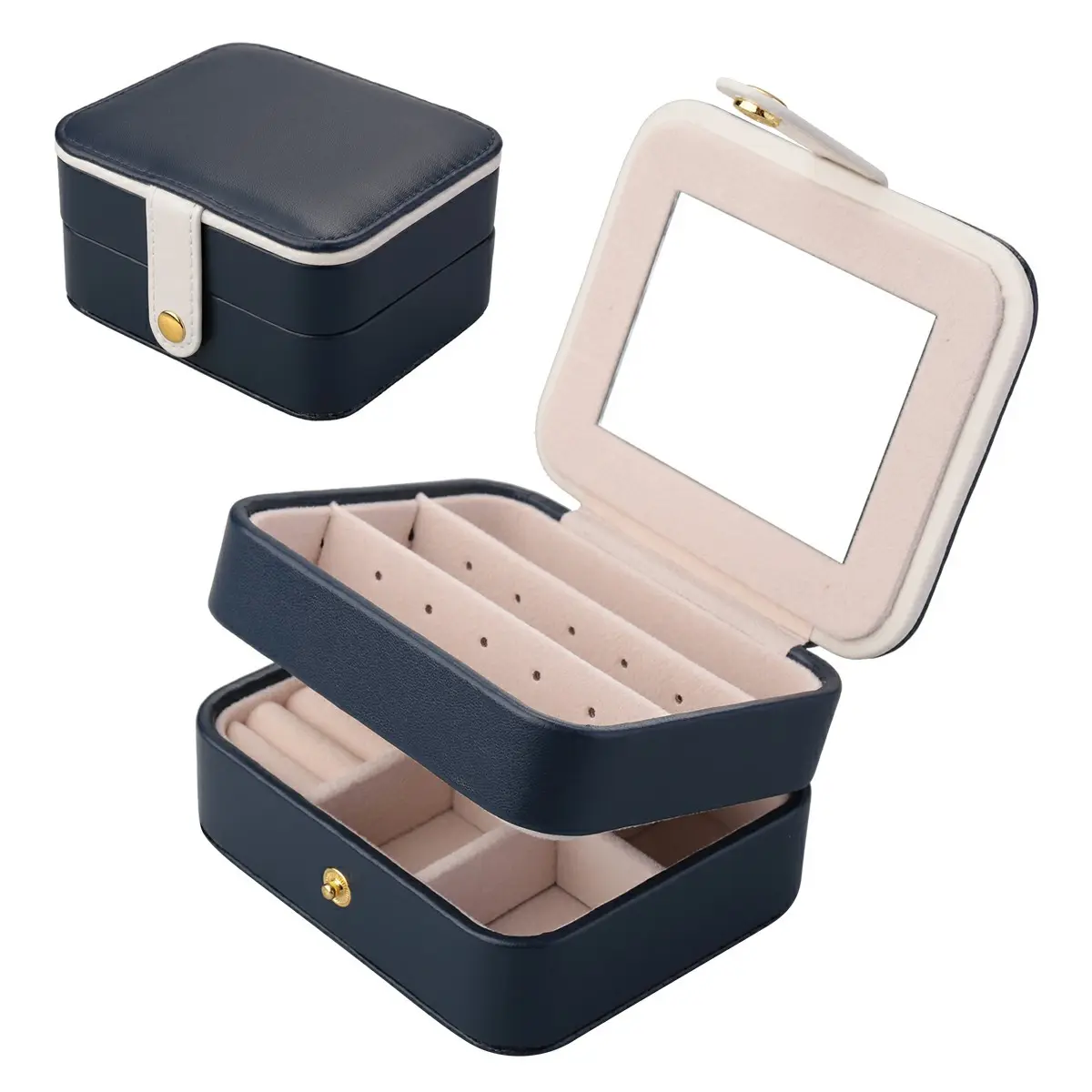 Creative Small Jewelry Box Multilayer Portable Travel Jewelry Box Leather Earrings Storage Box - Dark Blue Organiser Plastic Velvet Light Black