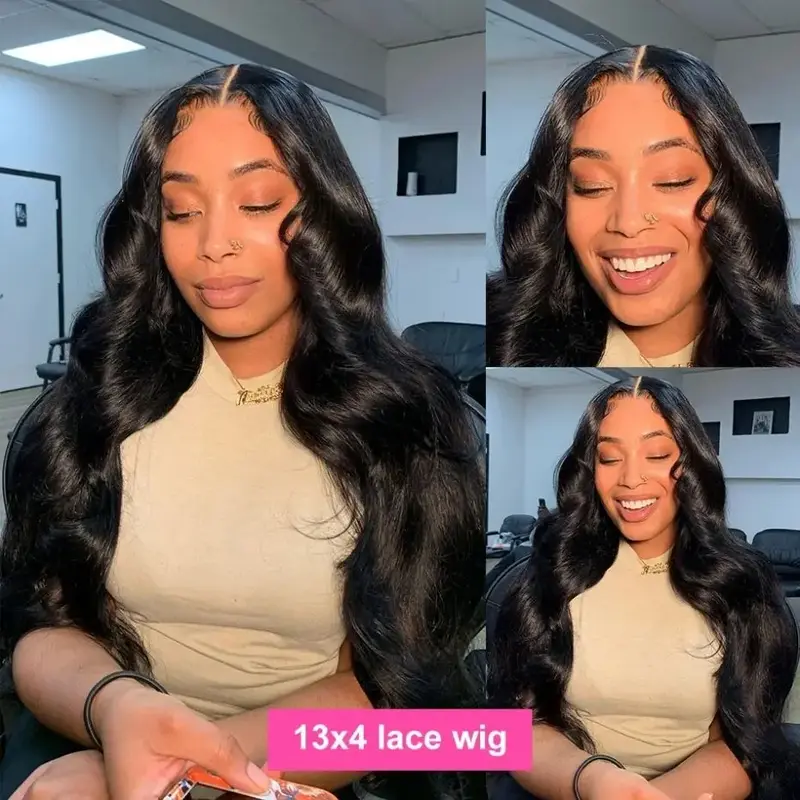 Baby Hair 180 Density Brazilian Human Hair Wig 18inch Body Wave HD Transparent Lace Frontal Wig 13x6 13x4 Glueless Pre Plucked Bleached Knots Bling Hair For Women Black Natural Color Natural Hairline Human Hair Ship From UK 3