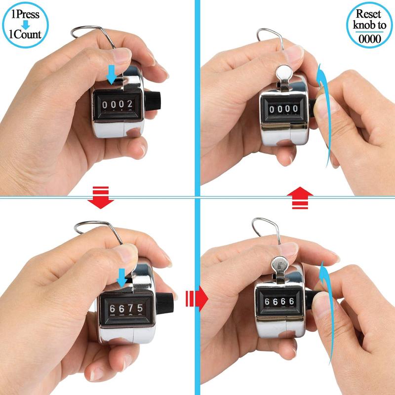 Hand Tally Counter with Metal Finger Ring Hoop Holder, 4-Digit Lap Trackers Counter Manual Clicker for Golf, Sport Stadium Coach Referees, Knitting, School Event 2