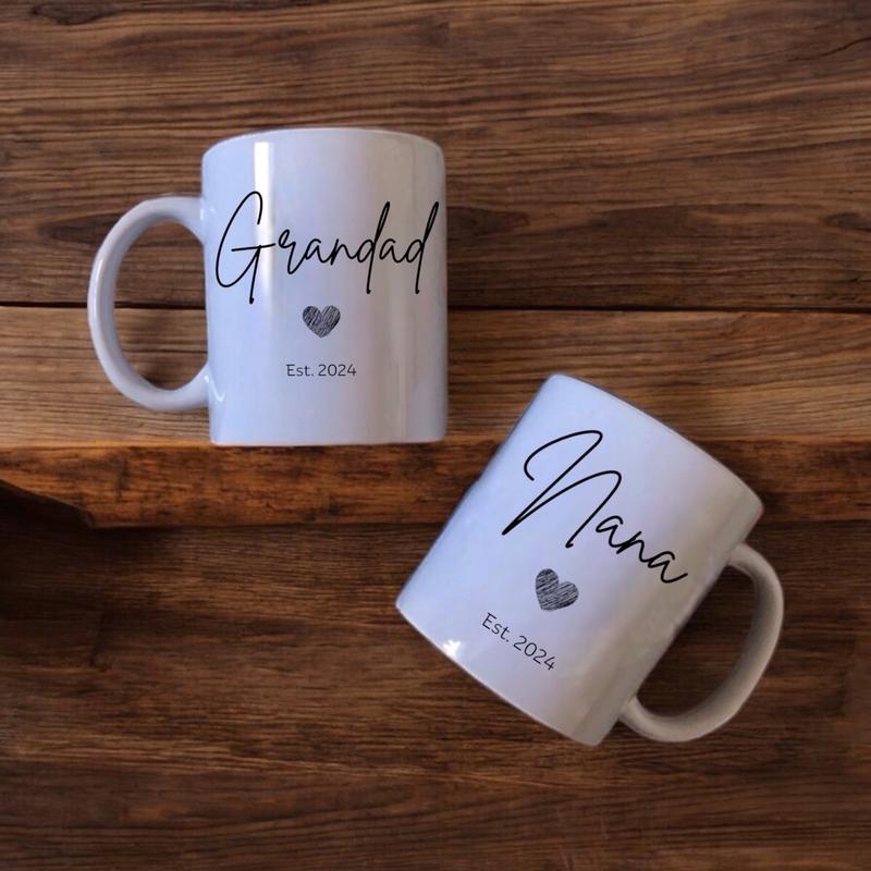 Premium Ceramic Nana and Grandad Mug Set - Personalized and Stylish Gift for New Grandparents - Printed, Coffee Drinkware Drink Washable Cup Reuse Reusable 3
