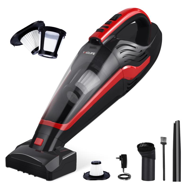 VacLife Handheld Vacuum Cleaner for Indoor use, Cars & Pet Hairs - Handheld Cordless Rechargeable Vacuum Cleaner,  Reusable Filter & LED Light, Powerful Vacuum Cleaner with Motorized Brush, Color Red handheld hoover 1