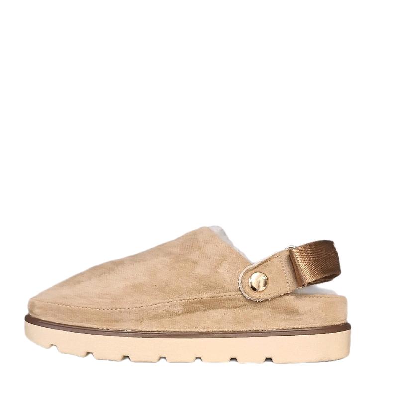 Px2206 Women`s Beige Suede Sling Back Adjustable  Fur Lined Slider Mule With Indoor Outdoor Sole Ideal For Ever Day Wear 1