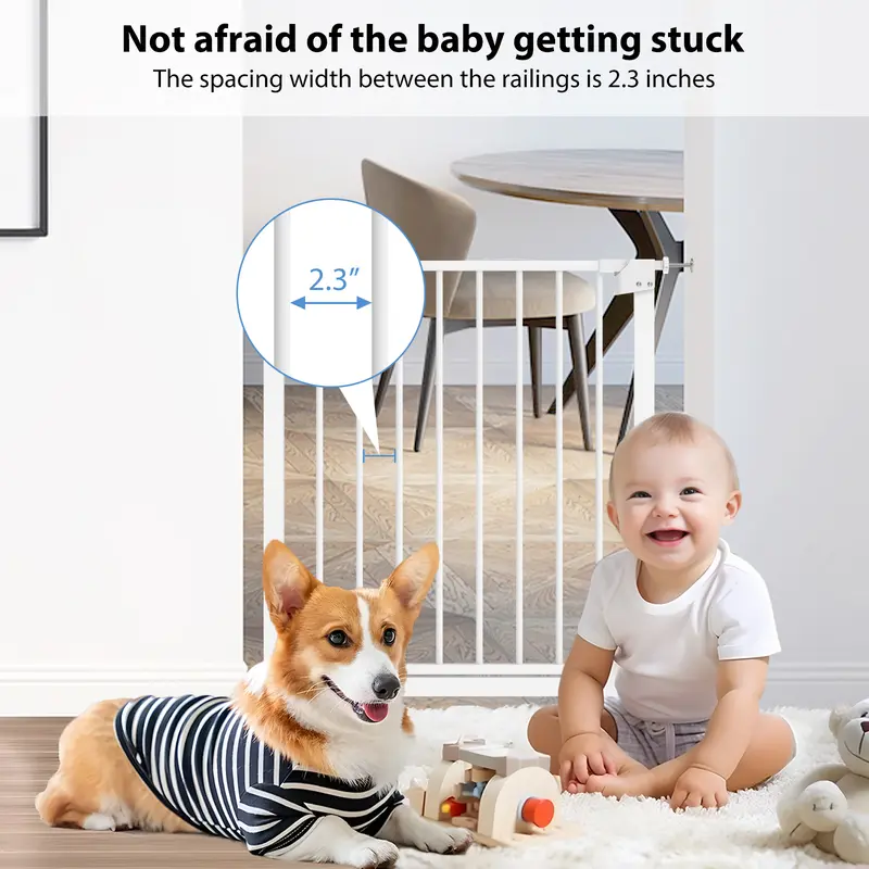 Portable Baby Gate Baby Safety Guard Gate 75-82 cm for Indoor Outdoor Stair Hall Doorway, Opens to Both Sides with One Hand,Dual swinging doors,Automatically Close 4