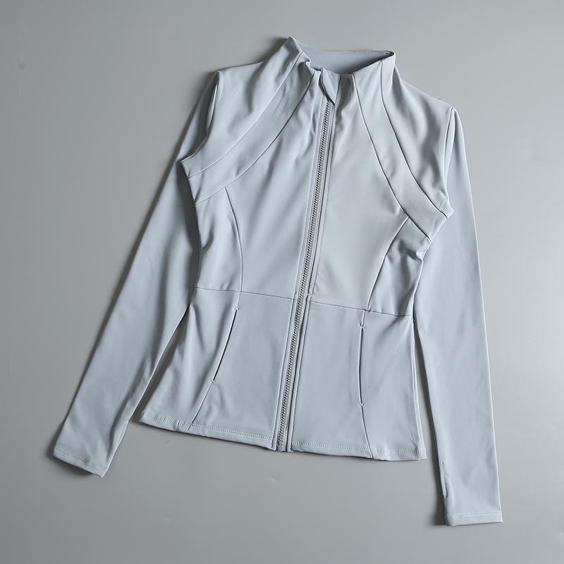 Product Introduction of New yoga wear ladies coat round high elastic loose exercise yoga fitness long sleeve stand-up collar  yoga tops 15
