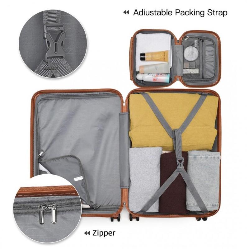 [MissLulu Bags] Sculpted Horizontal Design ABS  20''/24''/28'' Suitcase  with TSA Lock and 12'' Vanity Case - Denim Blue and Brown 8