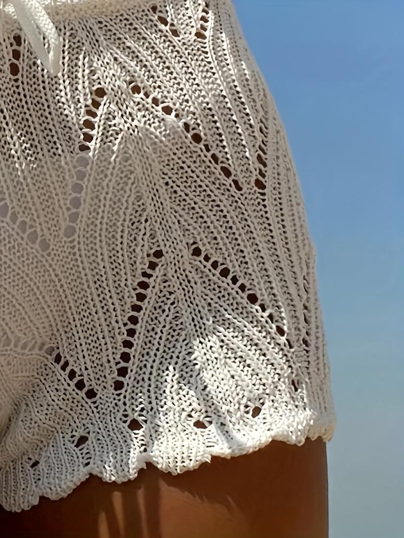 Product Introduction of Women's Crochet Shorts with Scallop Trim - Comfortable Elastic Waist Beachwear 25