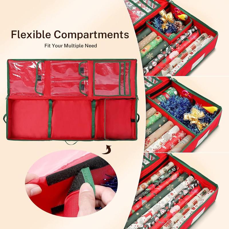 Christmas Wrapping Paper Storage Bag Fits 24 Rolls 42" Gift Wrap Organiser for Christmas Decorations,600D Oxford Fabric Wrapping Paper Holder for Storing Rolls,Ribbons 2