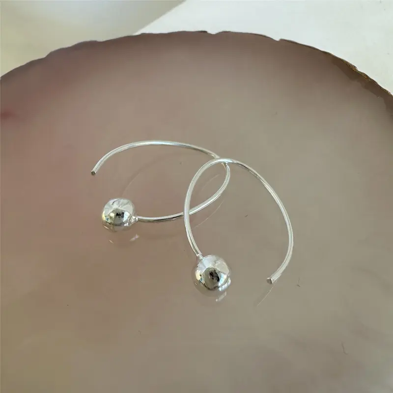 Sterling Silver Ball Loop Wire Drop Earrings 5