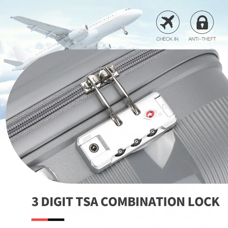 [MissLulu Bags] Bright Candy Design Hard Shell Polypropylene 20''/24''/28'' Suitcase with TSA Lock and 14'' Vanity Case Classic Collection - Grey 7