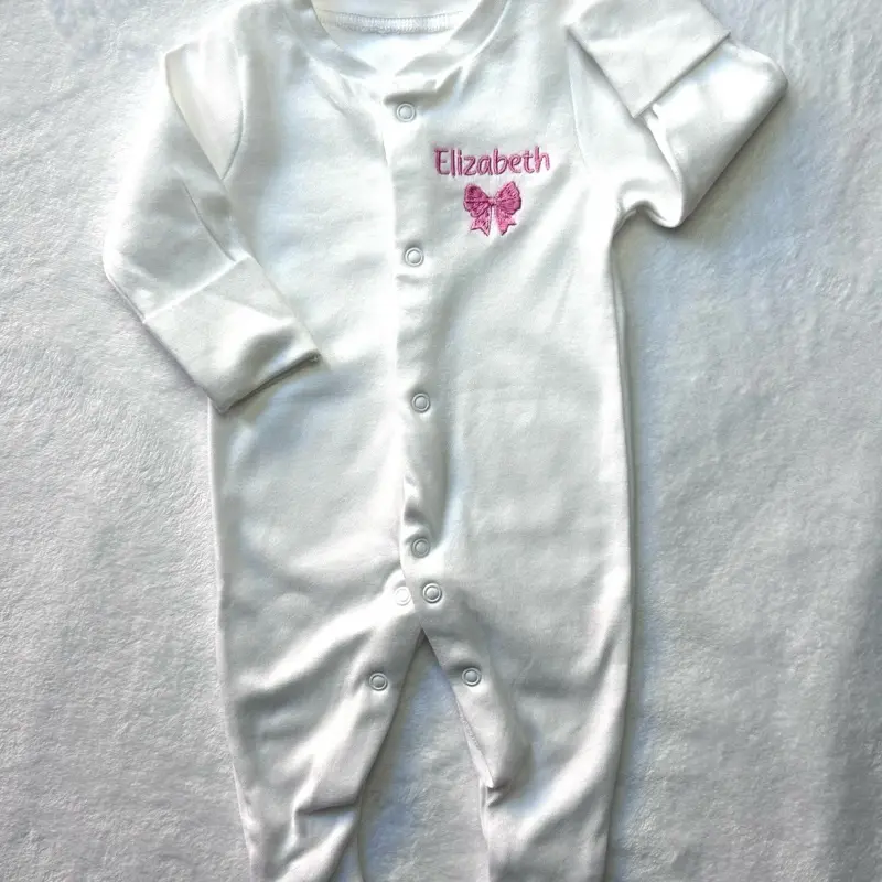 Beautifully Personalised Name With Ribbon Sleepsuit 1