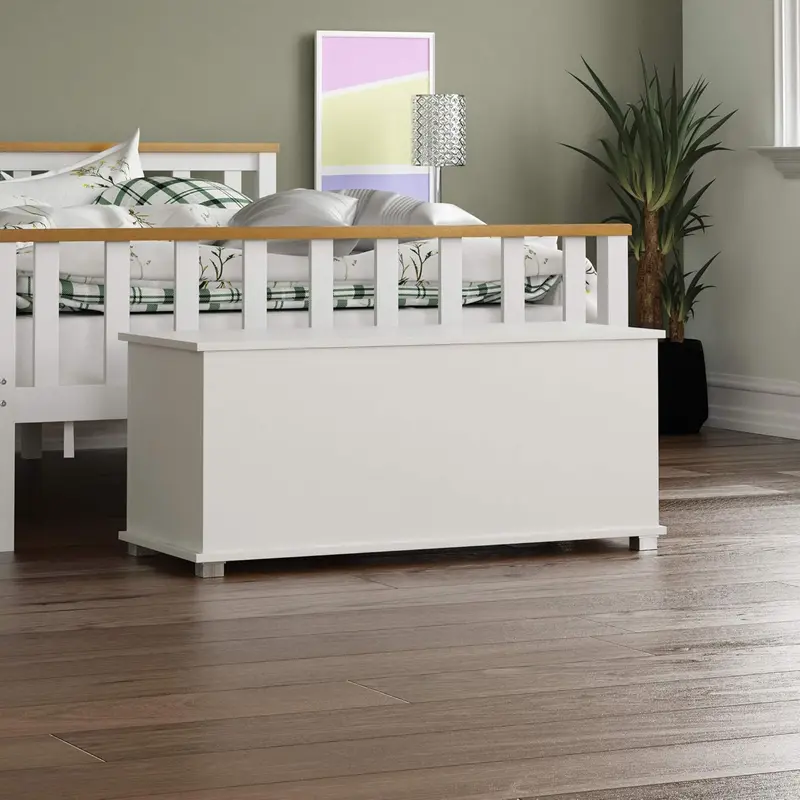 Leon Storage Ottoman, Wooden Chest with Lid, Seat, Stool, Window Bench, Blankets, Bedding, Toy Box, Footstool, White 0