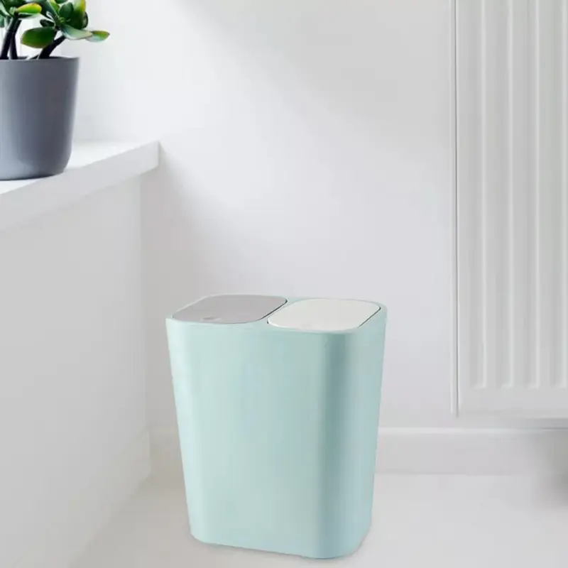 LN COZY CORNER  Double Recycling Waste Bin 12L Recycling Garbage Container Rectangle Plastic Push Button Dual Compartment Recycling Garbage for Kitchen Office Home Living Room (Blue) 2