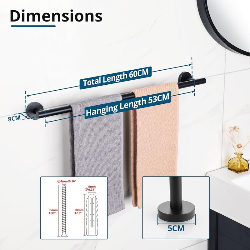 Product Introduction of Towel Rail Wall Mounted Black Towel Holder Bathroom Towel Bar for Hand Towel SUS 304 Stainless Steel 1