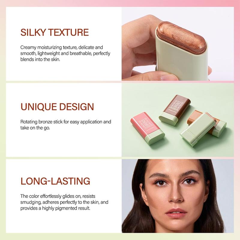 Highlighter Makeup Stick - Waterproof Glitter Cream Highlighter - Bronzer Contour Face Makeup - Long-lasting 3-in-1 Multi Uses for Face Body Eyeshadow 3
