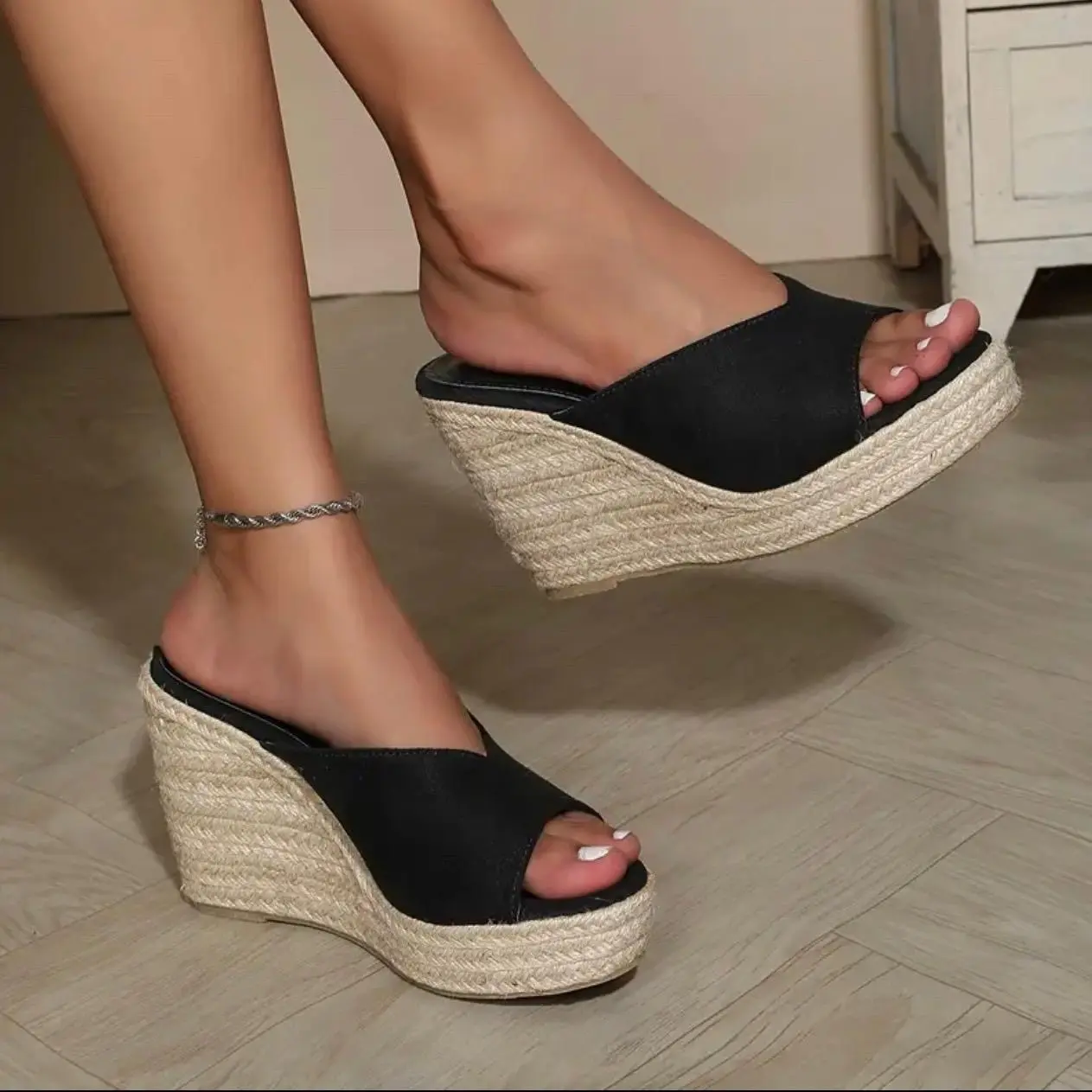 Women's Elegant Solid Color Wedge Sandals - “UK Size 4/EU Size—36”Walking Shoes Footwear Comfortable