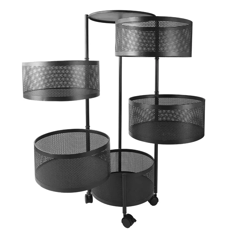6 Tier Kitchen Rotating Storage Trolley Cart Round Vegetable Mobile Shelf Rack