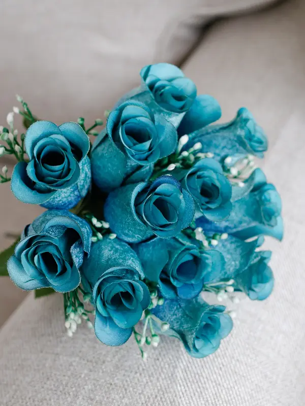 Valentine’s Day Decor Artificial Velvet Rose bud, 1 Piece 12 heads Colorful Faux Flower Bouquet, Artificial Flowers for Wedding and Home Decoration 0