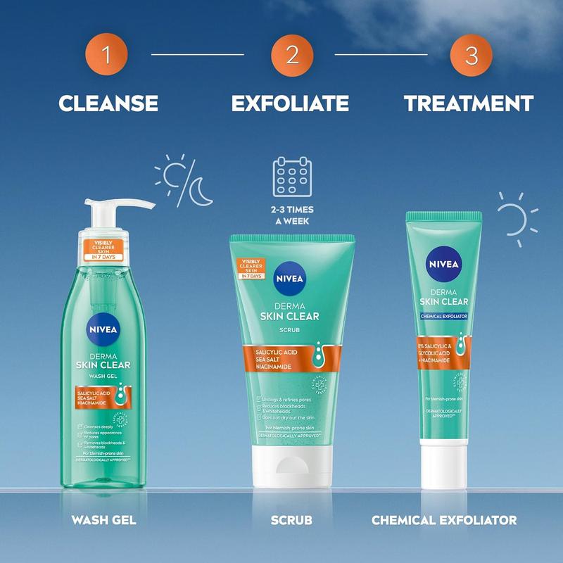 NIVEA Derma Skin Clear Scrub (150ml), Exfoliating Face Scrub, Salicylic Acid Face Scrub Enriched with Niacinamide to Unclog Pores and Refine Skin Textures, For Blemish-Prone Skin Skincare Brightening Nourishing Smoother Soothing Comfort 7