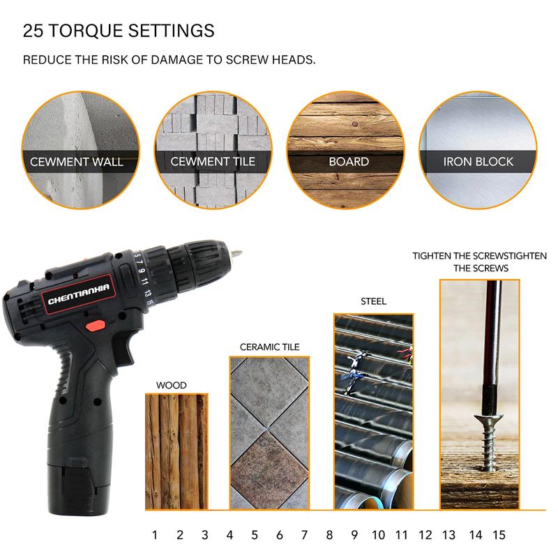 2 Battery 21V Cordless Drill Combo Accessories 2 Battery Screwdriver Accessories Set UK 6