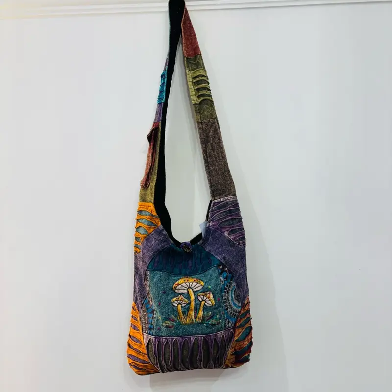 Hippie Crossbody, Boho Cotton Embroidered Bag with Zip Closure 6