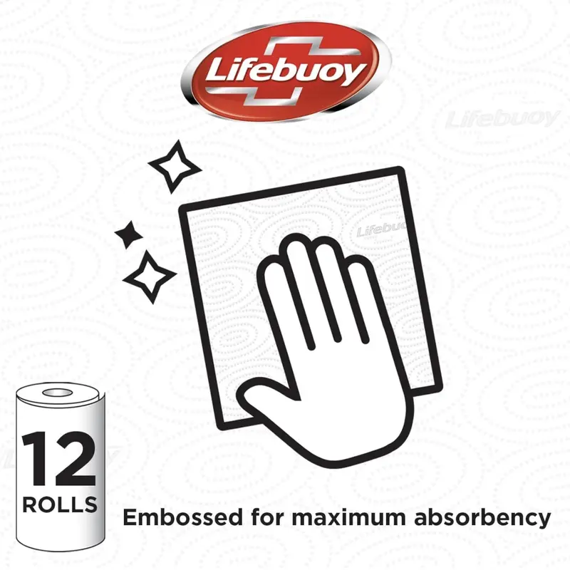 24 x Lifebuoy Super Strong Kitchen Roll - 100 Sheets (Per Roll)(2,400 SHEETS) - 6 Packs of 4 Rolls - 3PLY Layer Embossed Sheets for Absorbency - Strong & Durable - Cleaning Wipes 3