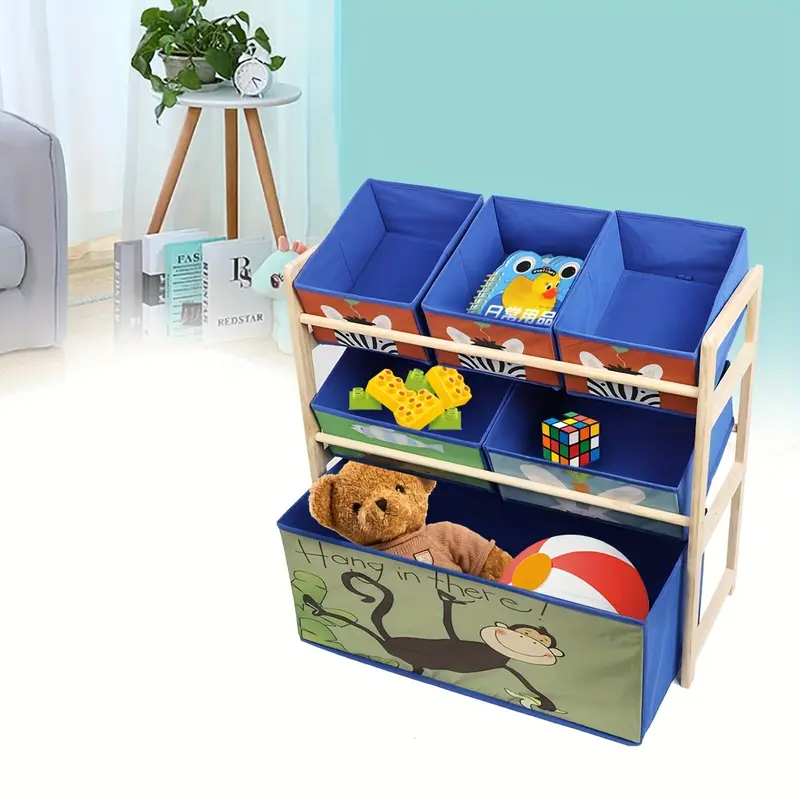3 Tier Wooden Shelf Storage Rack Organizer Storage Shelf, 3 Tier 6 Non-woven Fabric Boxes, Made Of Quality Pine Material, Which Is Eco-friendly, Healthy And Durable To Use 0