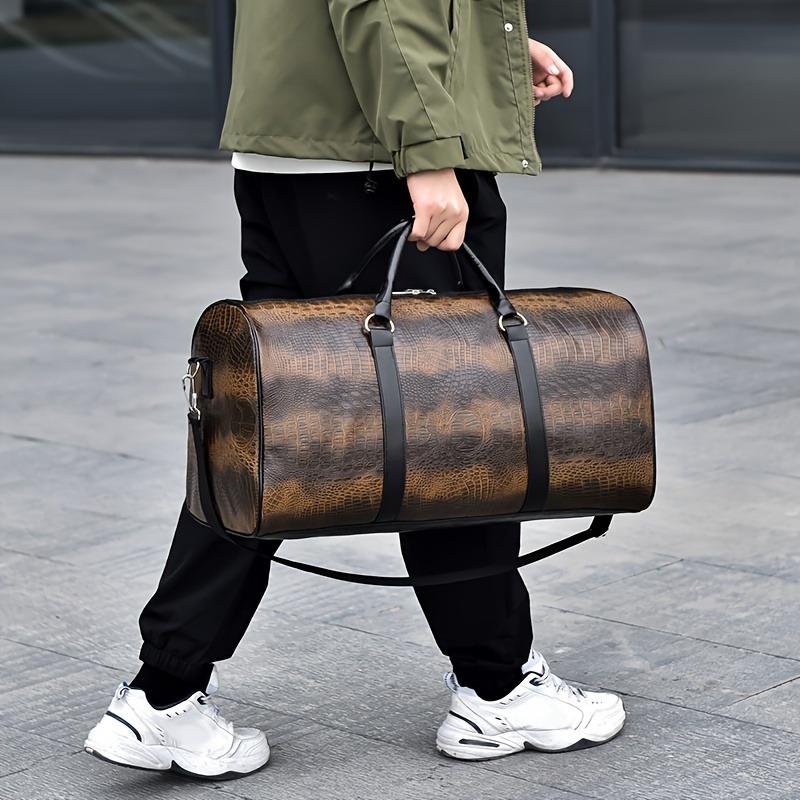 Product Introduction of Large Capacity Travel Bag, Unisex Crocodile Pattern Luggage Bag, Retro Versatile Vacation Bag, Gift Duffel Bag 3