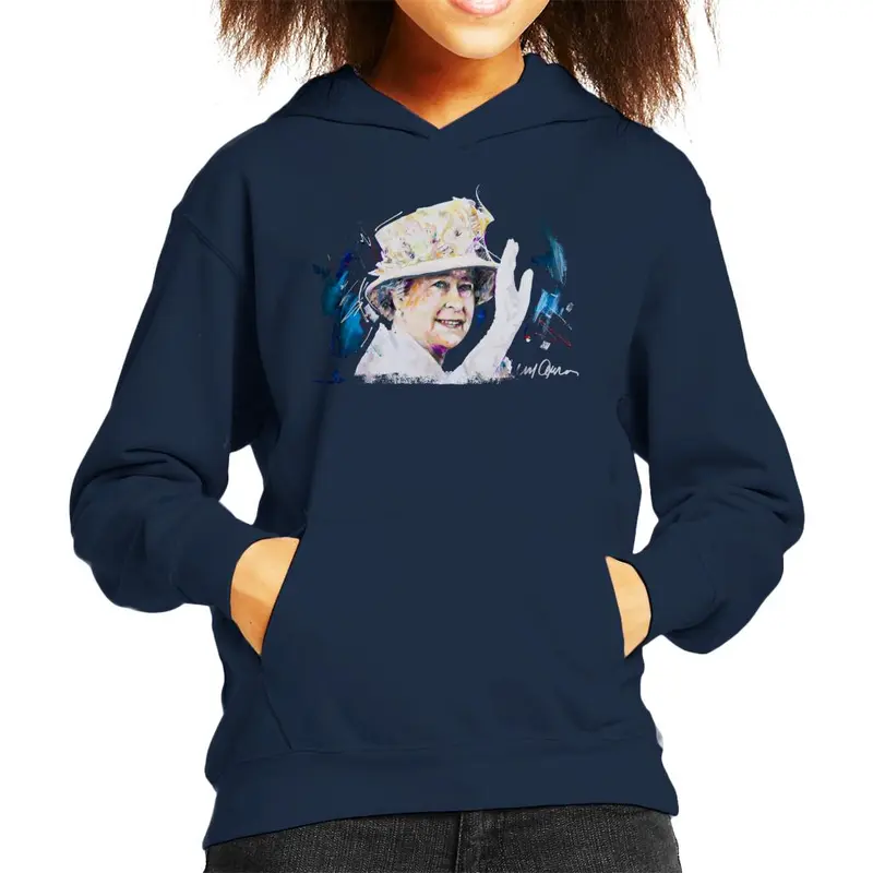 Sidney Maurer Original Portrait Of Queen Elizabeth Floral Hat Kid's Hooded Sweatshirt 3