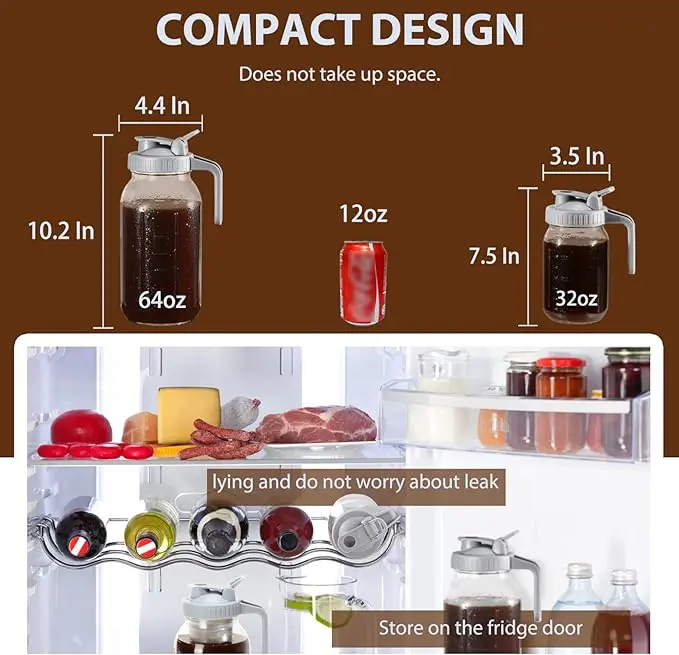 Cold Brew Coffee Maker Pitcher, 64 Oz Heavy Duty Wide Mouth Glass Mason Jar pour spout Lid with Stainless Steel Filter for Iced Coffee, Ice Lemonade, Fruit Drinks, Sun Tea 5