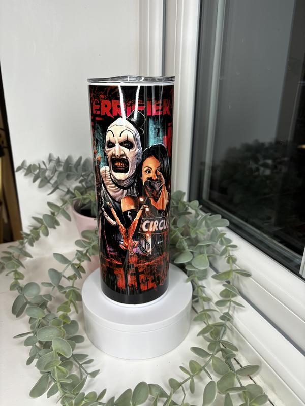 Horror Movie Terrifier Art of the clown 20oz Insulated Tumbler with metal straw 1