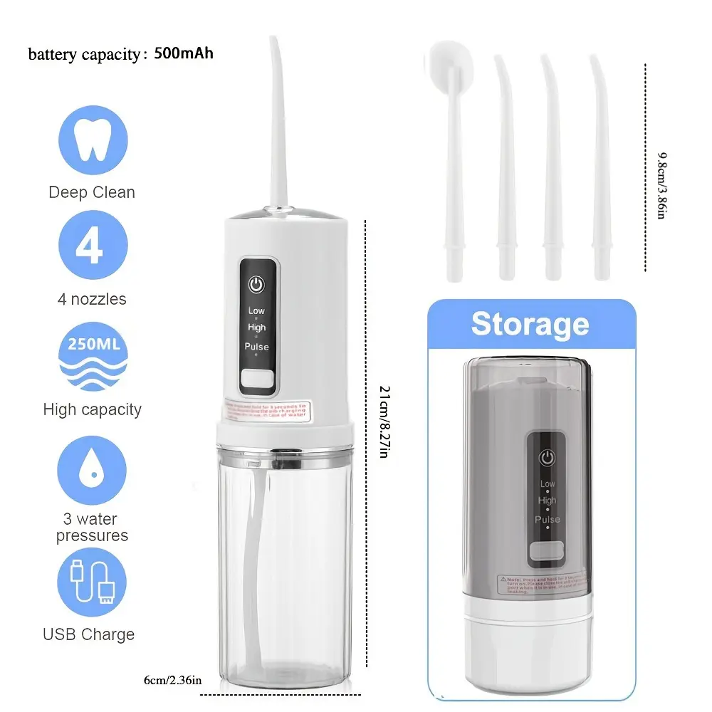 Portable Electric Water Flosser, 240ML Oral Irrigator with 4 Jet Tips, USB Rechargeable, Unscented, with 1200mAh Lithium Battery Capacity, for Home and Travel, Ideal Gift for Black Friday and Christmas