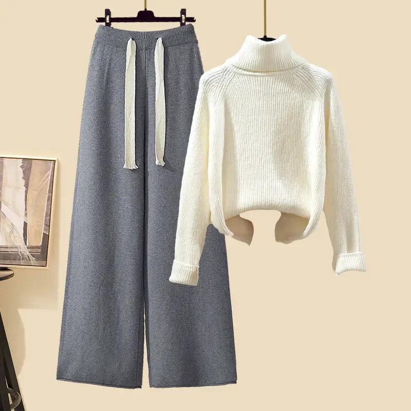 Product Introduction of [2025] plus size women's winter cardigan jacket polo/turtle neck sweater bell bottoms three-piece set new style long length 30