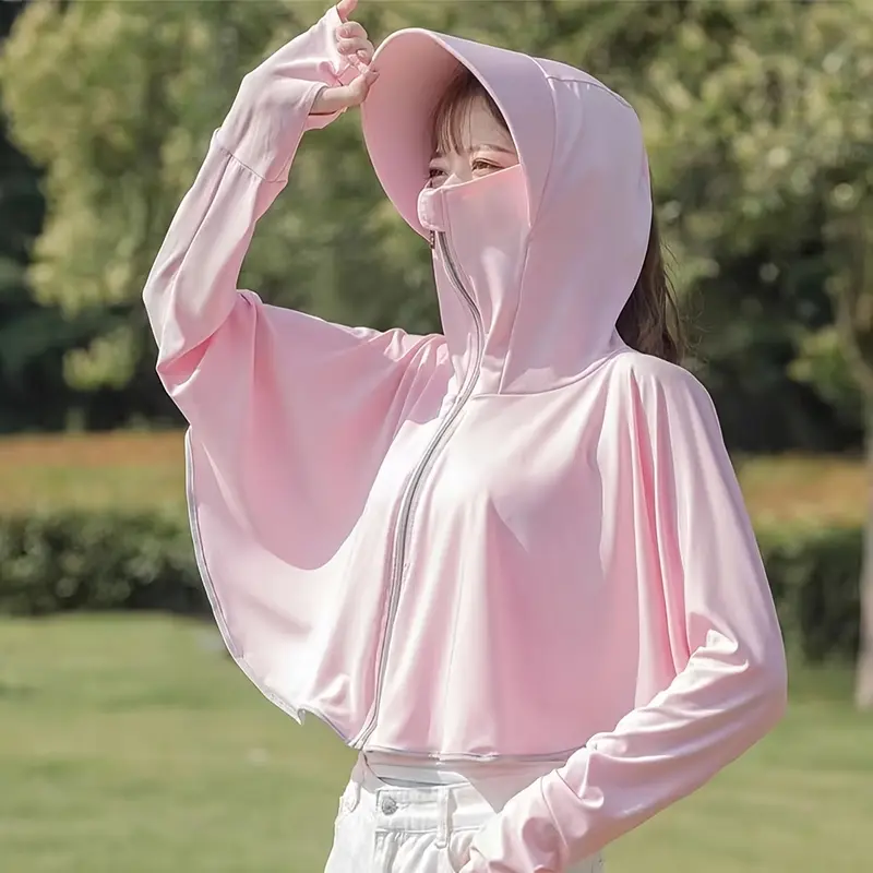 Women's UV Protection Hooded Sun Shirt, Lightweight Long Sleeve Shawl Cape, Summer Outdoor Sports Cardigan, Sun Protective Clothing 1