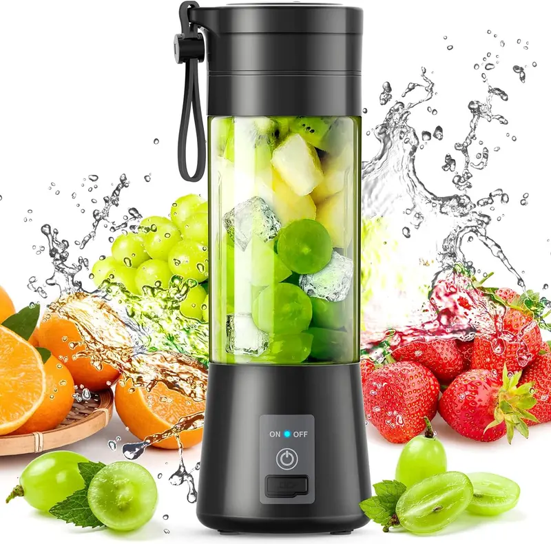 Portable Blender, Personal Mini Smoothie Blender, Juicer Blenders for Kitchen with USB Rechargeable and 6 Strong Cutting Power Blades, Ninja Blast Blender, Cordless 380ml Individual Blender for Gym, Office, Home, Travel portable blender juice 7