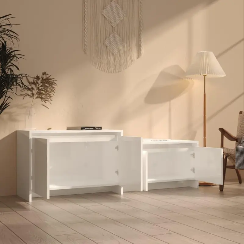 TV Cabinet High Gloss White 146.5x35x50 cm Engineered Wood 2